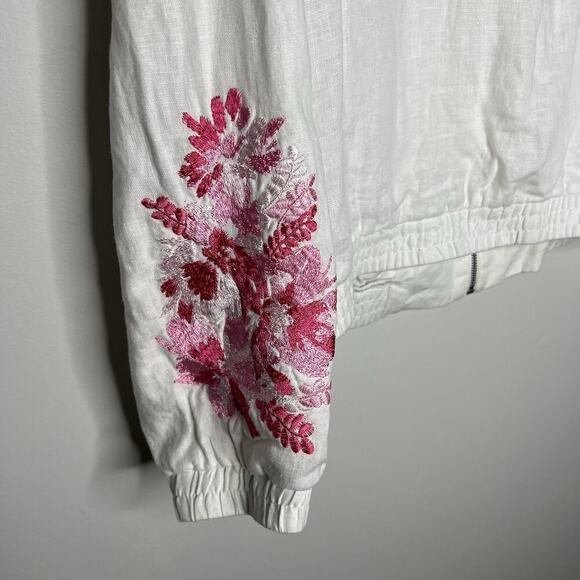 INC Jacket Womens XL White Pink Floral Embroidery Linen Zip Up Casual Bohemian - Picture 15 of 15